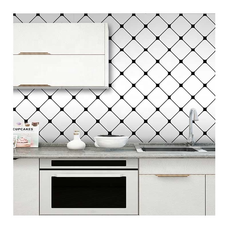 Peel and Stick 3D Black and White Plaid Kitchen Wallpaper Sticker Waterproof Cabinet Fireplace Laundry Room Wallpaper Sticker