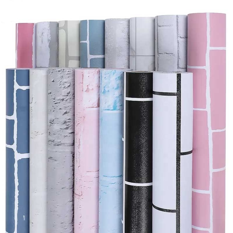 High Quality Self-Adhesive PVC Wallcovering Roll Modern Brick Pattern Wallpaper for Home & Bedroom Wholesale Waterproof Design