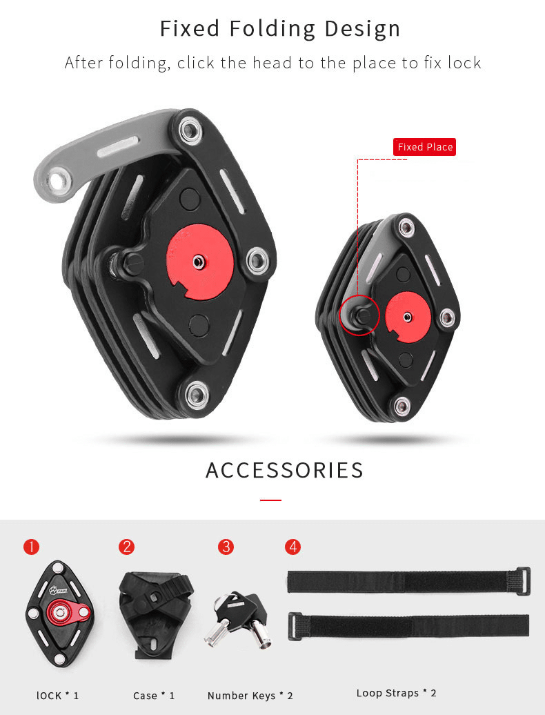 High Quality New Foldable Scooter Bike Lock With 2 Keys Strong Security Anti-theft Bicycle Lock