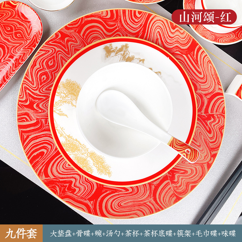 Ceramic Dinner Plates Set Dishes Plates Wholesale Fine Bone China Dinnerware Set High Quality Gold Rim Bone China Tableware