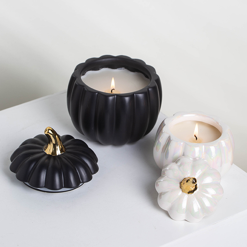 YUANWANG Pumpkin Jar For Candle Custom Candle Jar Empty Ceramic Candle Vessels With Lid