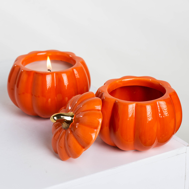 YUANWANG Pumpkin Jar For Candle Custom Candle Jar Empty Ceramic Candle Vessels With Lid