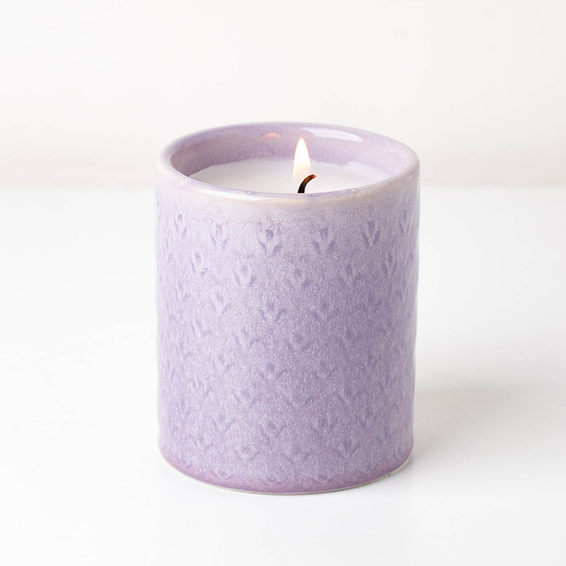 YUANWANG Pot Bougie Empty Ceramic Candle Jar Sublimation Embossment Pattern Glazed Porcelain Empty Candle Jar