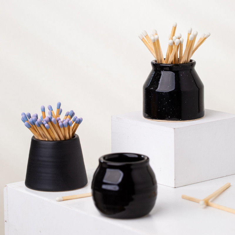 YUANWANG Custom Match Striker Jar Ceramic Match Holder Matchstick Canister Jars