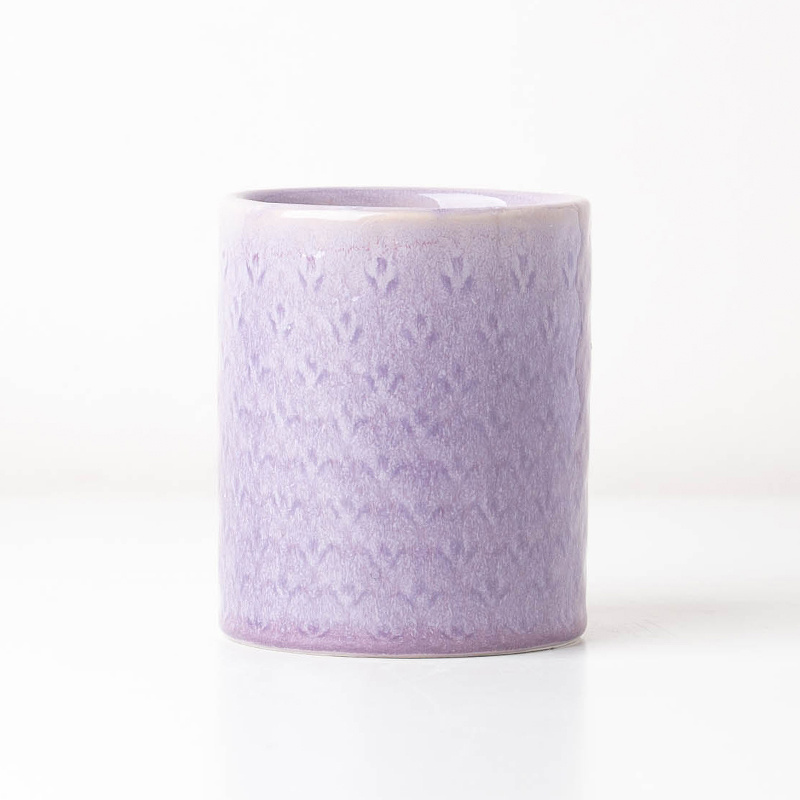 YUANWANG Pot Bougie Empty Ceramic Candle Jar Sublimation Embossment Pattern Glazed Porcelain Empty Candle Jar