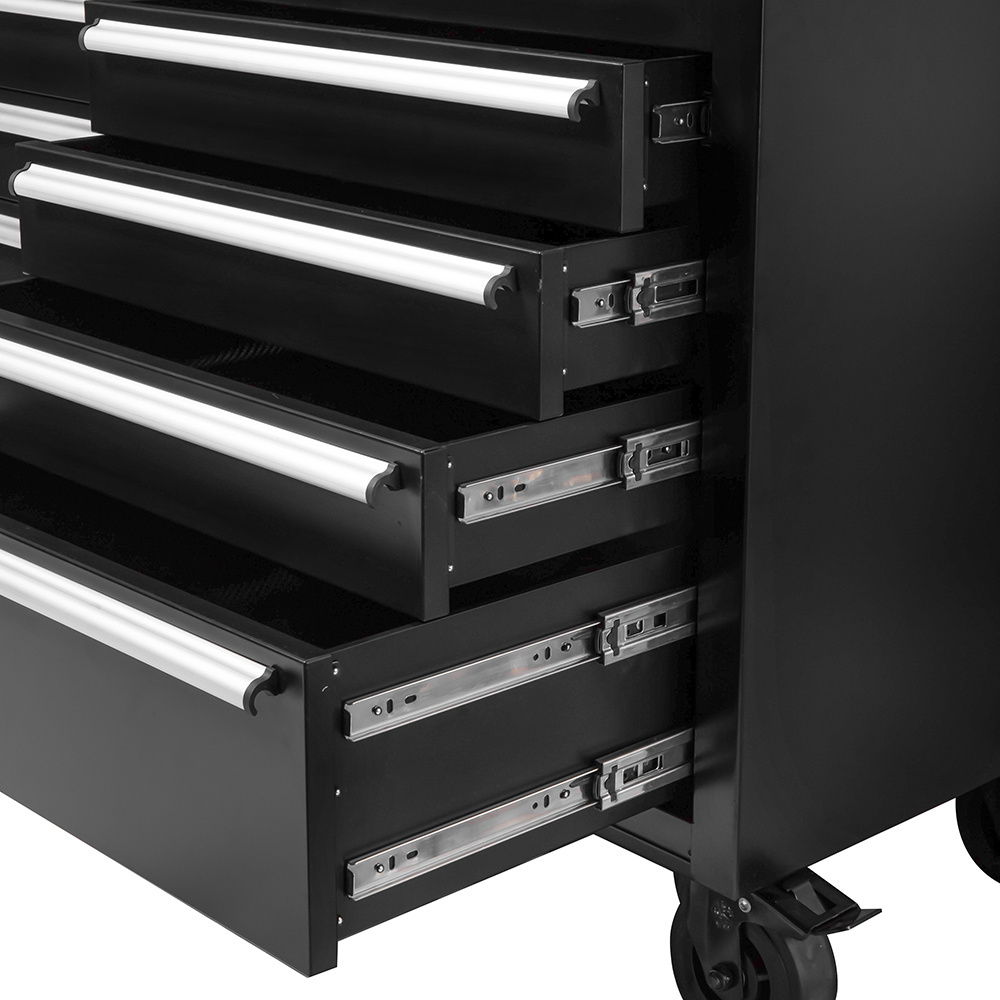 52 Inch  Black Coating Tool Chest on wheels tool storage system 9 Drawer Workbench with Solid Wood Top toolbox trolley