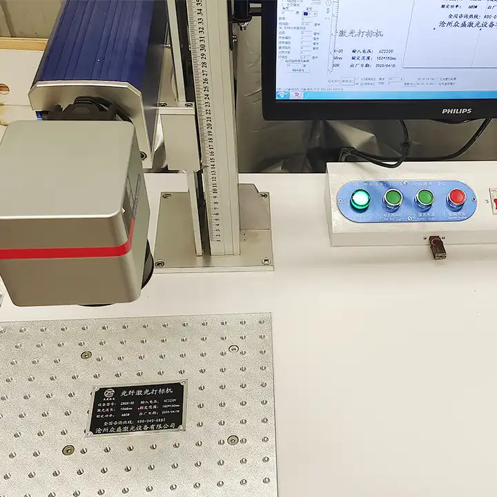 Production date fiber laser marking machine logo marking badge making machine