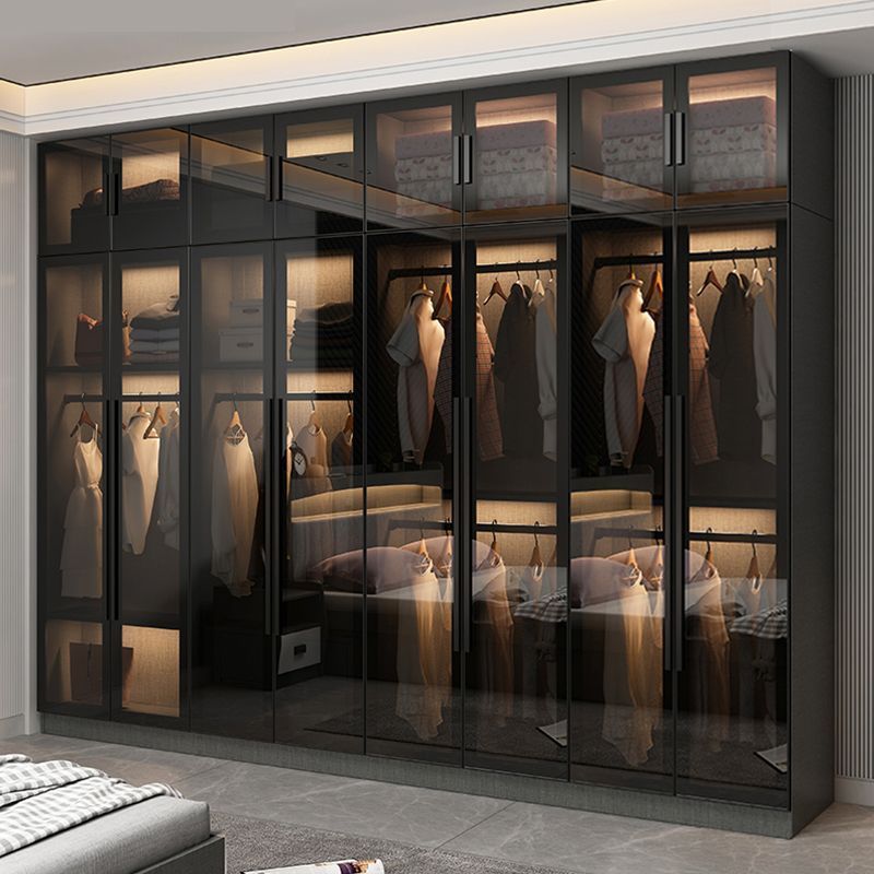 Wardrobe household bedroom double door simple modern storage cabinet minimalist glass door large wardrobe combination