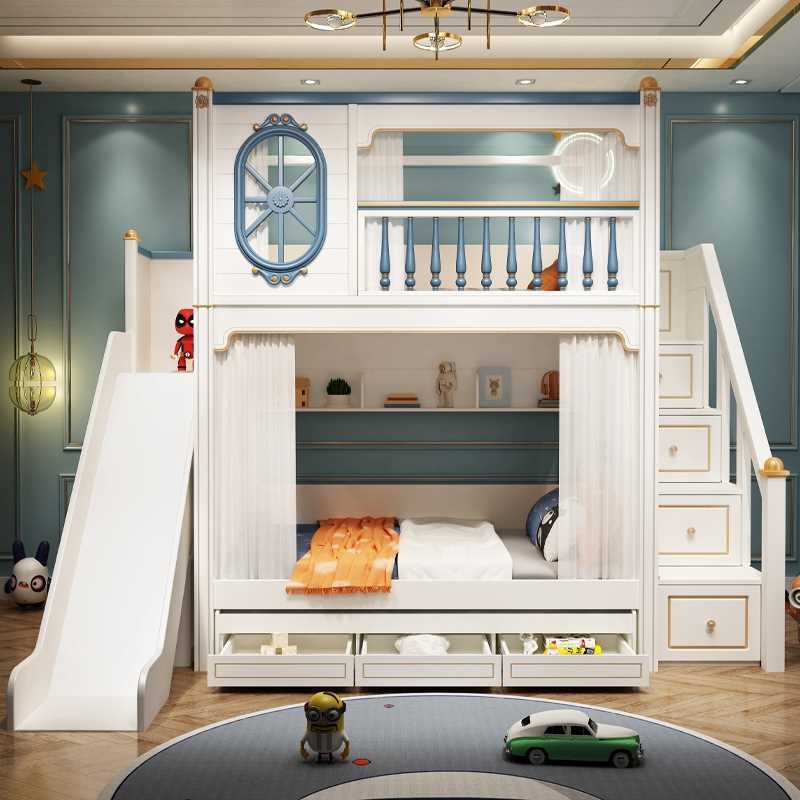 luxury kids bedroom furniture bunk beds with slide and stairs