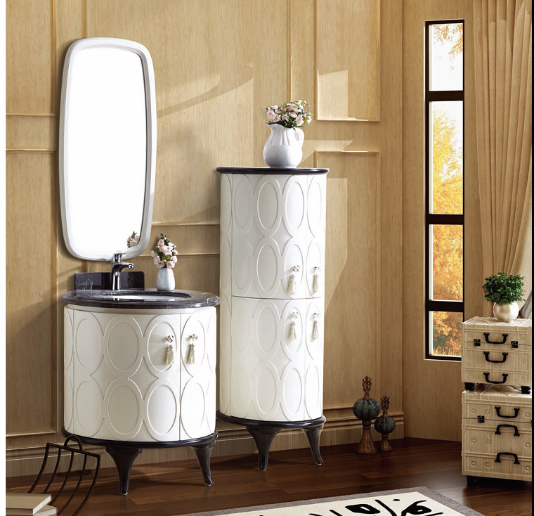 Half round shape bathroom corner cabinet vanity with 2 legs