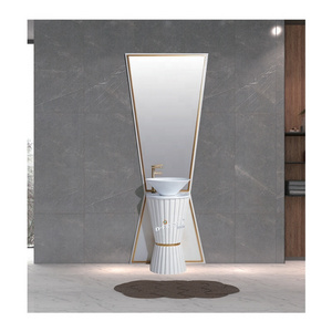 Euro Spanish Style Cream White Wooden Bathroom Vanity Big Mirror LED Light Cabinet Basin In Bathroom Vanity