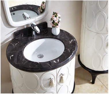 Half round shape bathroom corner cabinet vanity with 2 legs