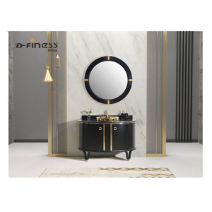 Wholesale Luxury Italian Curved Bathroom Vanity Cabinet Golden Basin Marble Top Floor Standing Bathroom Vanity With Bath Mirror