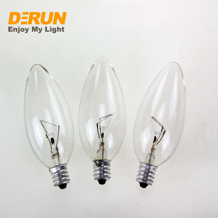 Candle Shape Clear Soft White 40W 60W  E12 Candelabra Base C32 Chandelier Tungsten Filament Incandescent Lamp , INC-C32