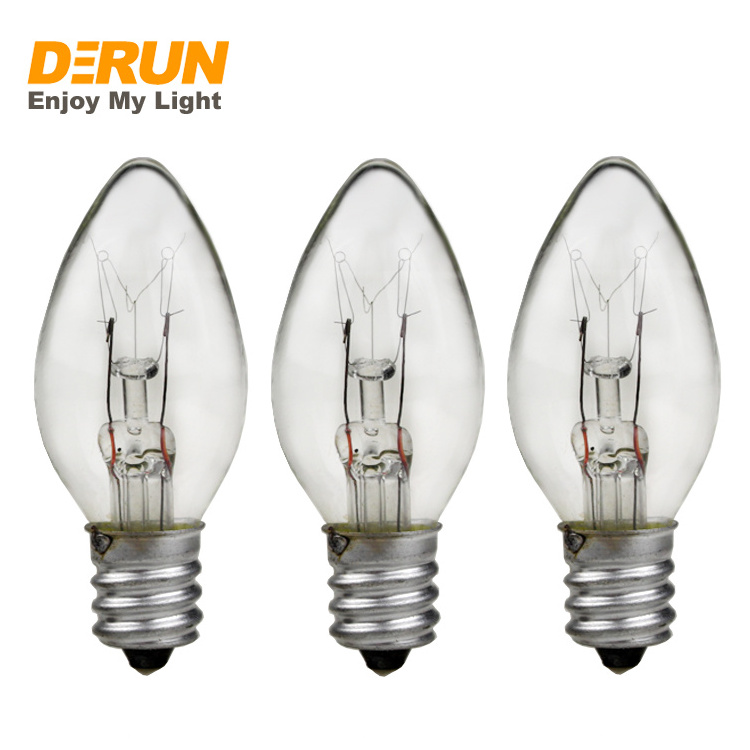 5W 7W E12 Candelabra Base Clear C7 Decorative Light Candle Shape Incandescent Replacement Bulbs , INC-C7