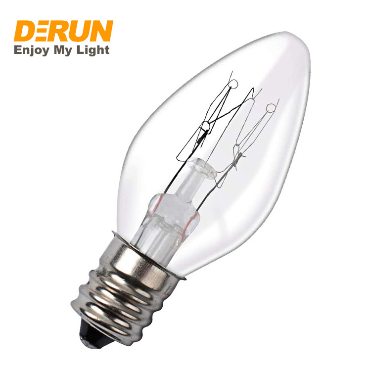 5W 7W E12 Candelabra Base Clear C7 Decorative Light Candle Shape Incandescent Replacement Bulbs , INC-C7