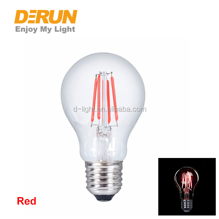 Transparent glass E27 B22 Color Filament LED A60 Light bulb With Red Green Blue Yellow Color , FMT-COLOR