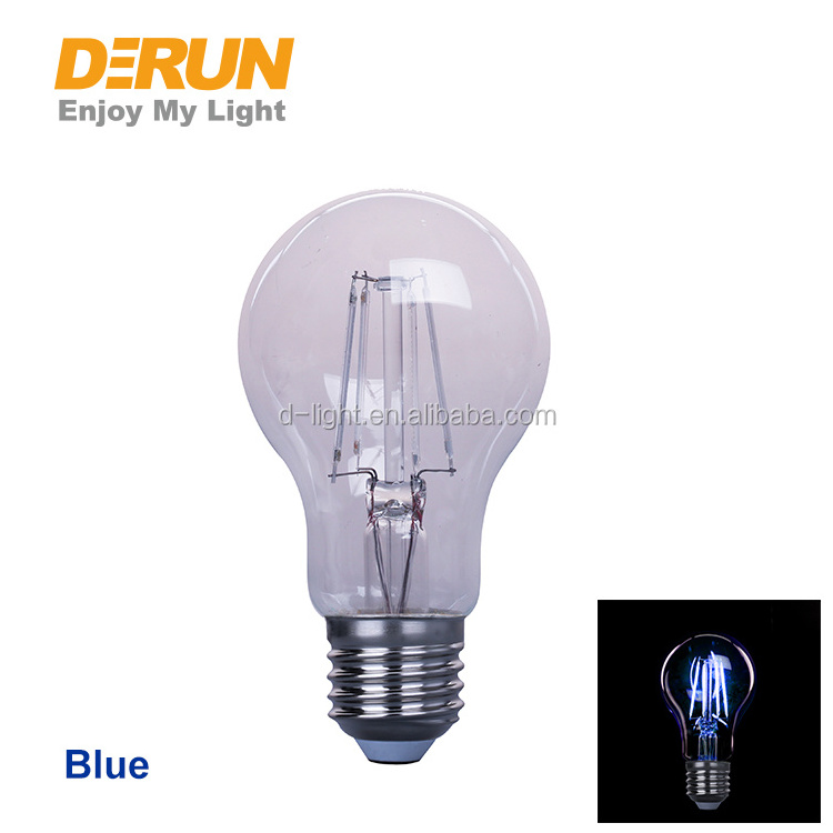 Transparent glass E27 B22 Color Filament LED A60 Light bulb With Red Green Blue Yellow Color , FMT-COLOR