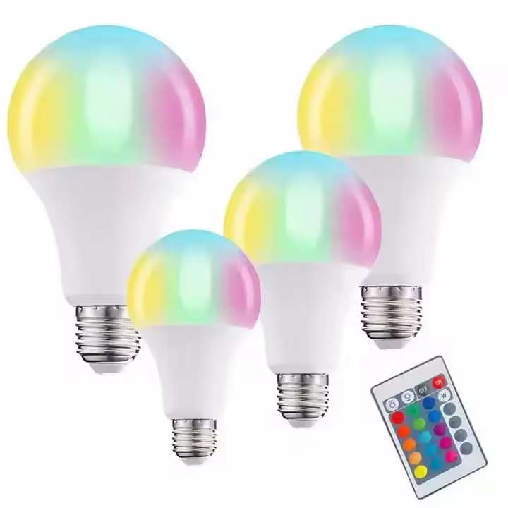 Remote Controlled A19 A60 LED RGB Bulb 3W 5W 10W Multicolor Changing E27 B22 Smart Bulb, LED-REMOTE