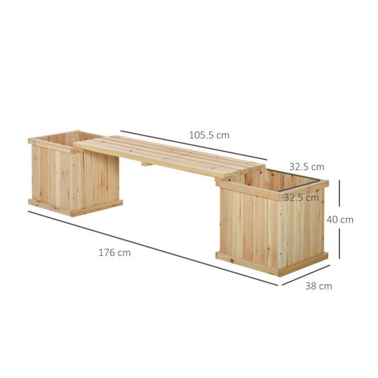 Flower Raised Garden Bed Planter Box Wooden Garden Planter  Bench for Patio Park