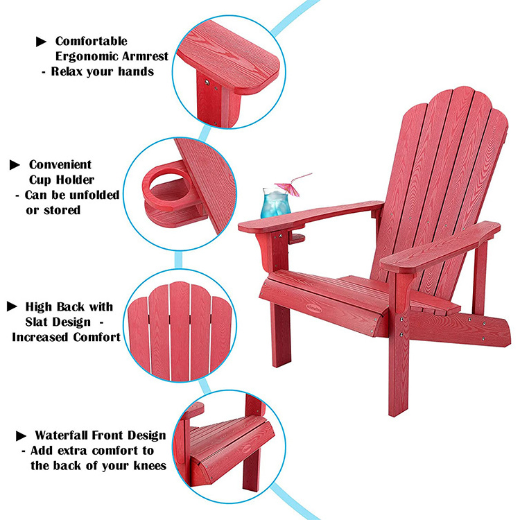 New Products Modern Outdoor Folding Wood Adirondack Chair Weather Resistant with Cup Holder