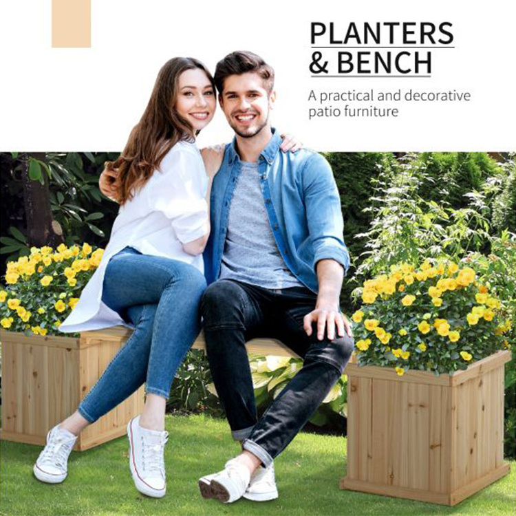 Flower Raised Garden Bed Planter Box Wooden Garden Planter  Bench for Patio Park