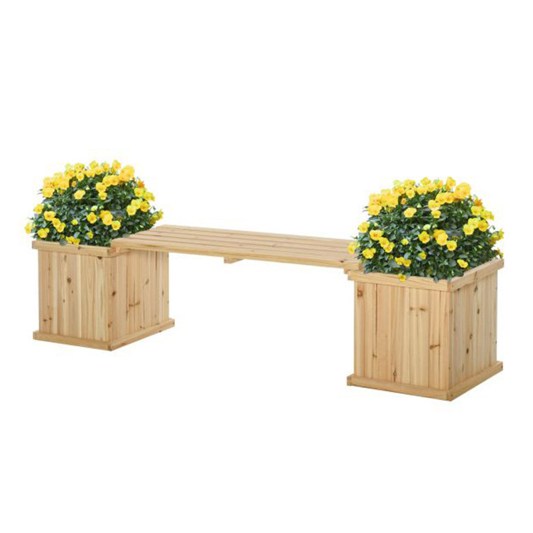 Flower Raised Garden Bed Planter Box Wooden Garden Planter  Bench for Patio Park