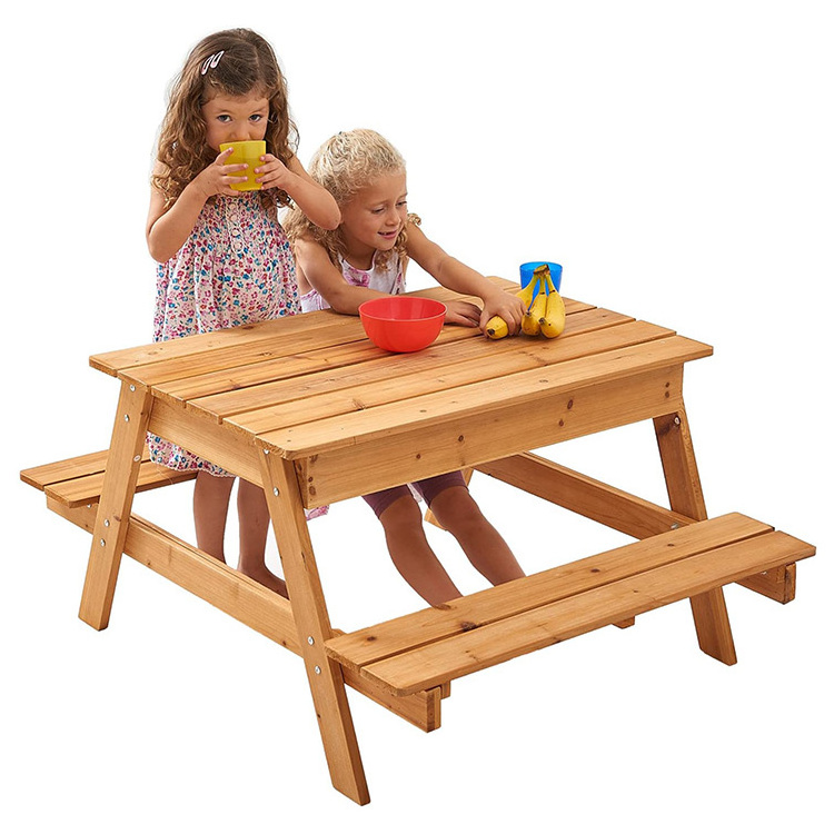 Garden Wooden Picnic Bench set  2 in 1 table  and chair Kids Activity Water Sand Table Set  with Sandbox and Cover for Children