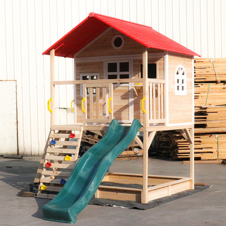 Outdoor Wood Playground Playhouses Kids Cubby house Climbing Wooden House