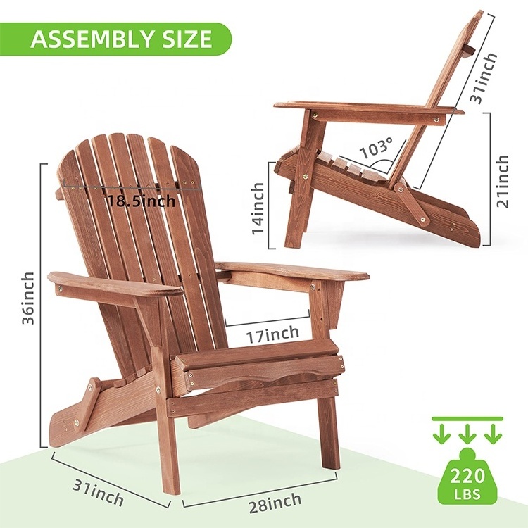 Half Pre-Assembled Outdoor Wood Patio Chair for Garden Set of 2 Folding Adirondack Chair