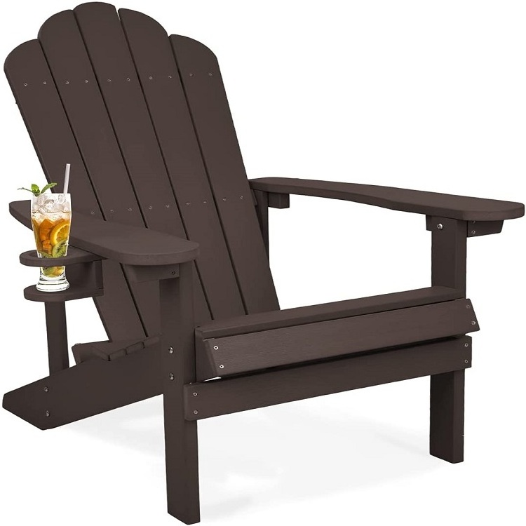 Weather-Resistant Adirondack Chair with Cup Holder Folding Patio Plastic Wood Chair for Lawn Garden or Backyard Use