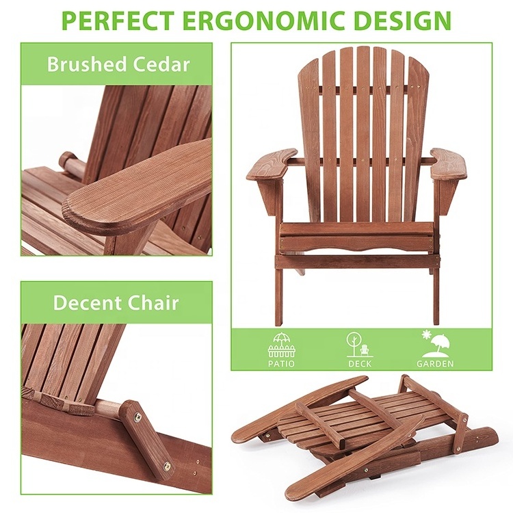 Half Pre-Assembled Outdoor Wood Patio Chair for Garden Set of 2 Folding Adirondack Chair