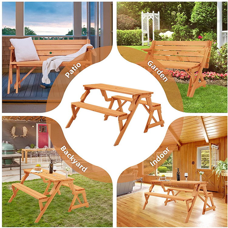 OutdoorPortable bench table foldable wooden 2 in 1 picnic set table chairs with Umbrella