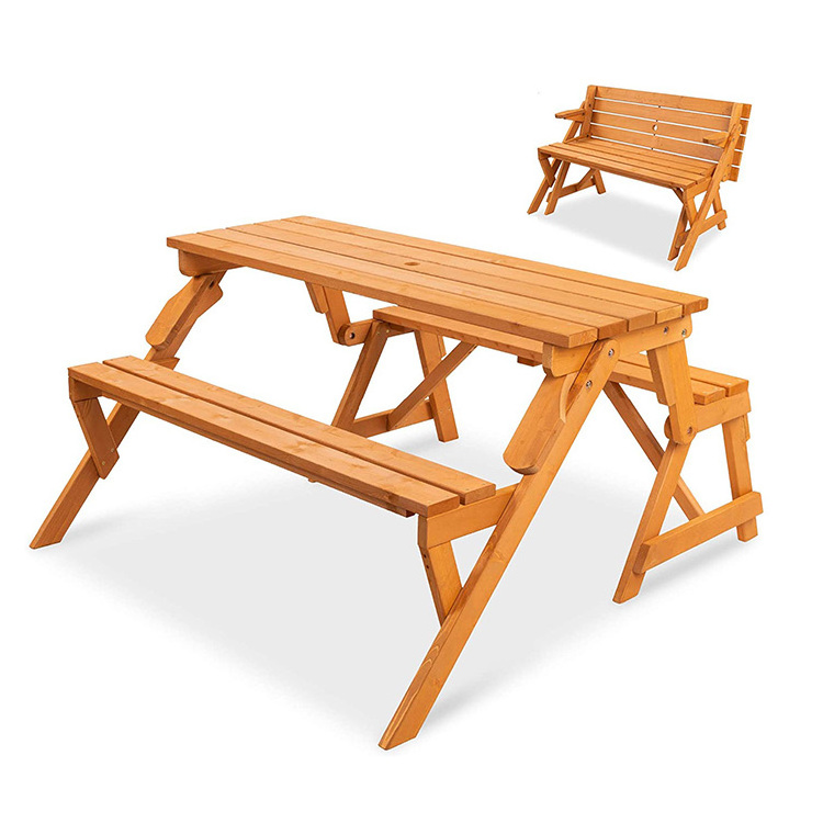 OutdoorPortable bench table foldable wooden 2 in 1 picnic set table chairs with Umbrella