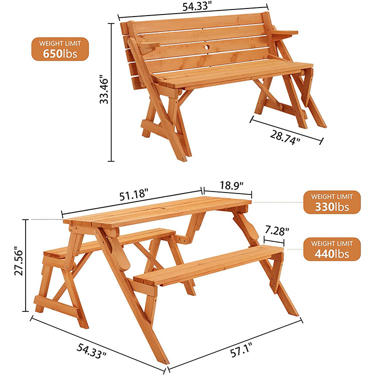 OutdoorPortable bench table foldable wooden 2 in 1 picnic set table chairs with Umbrella