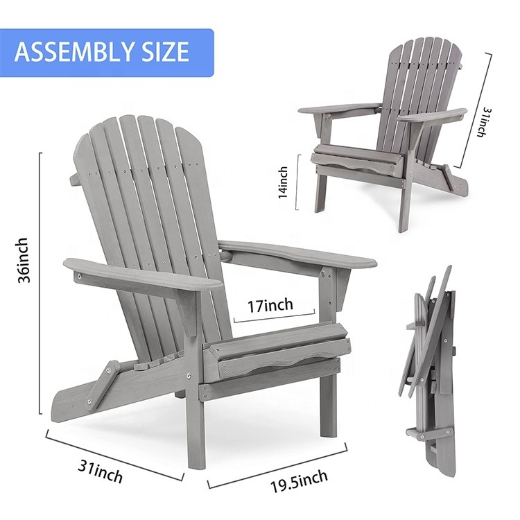 Pre-Assembled Adirondack Wooden Folding Patio Chair for Garden or Backyard with Comfortable BackRest