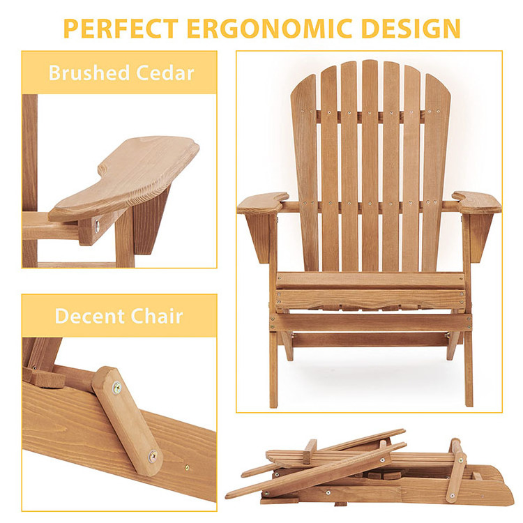 Hot Selling Drop Shipping Patio Lounger Armchair Wooden Folding Adirondack Chair Half-assembled Set of 2 Garden Chair Solid Wood