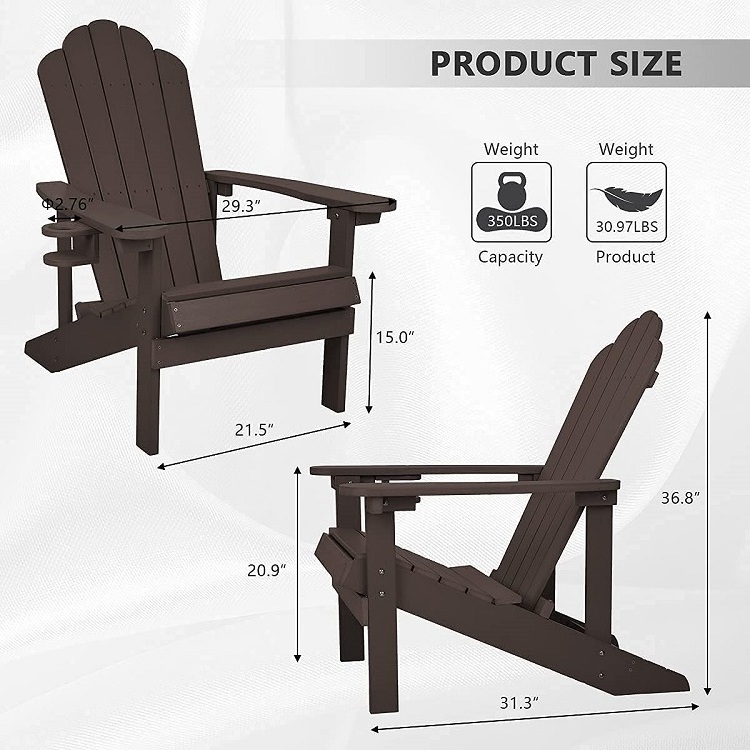 Weather-Resistant Adirondack Chair with Cup Holder Folding Patio Plastic Wood Chair for Lawn Garden or Backyard Use