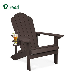 Weather-Resistant Adirondack Chair with Cup Holder Folding Patio Plastic Wood Chair for Lawn Garden or Backyard Use