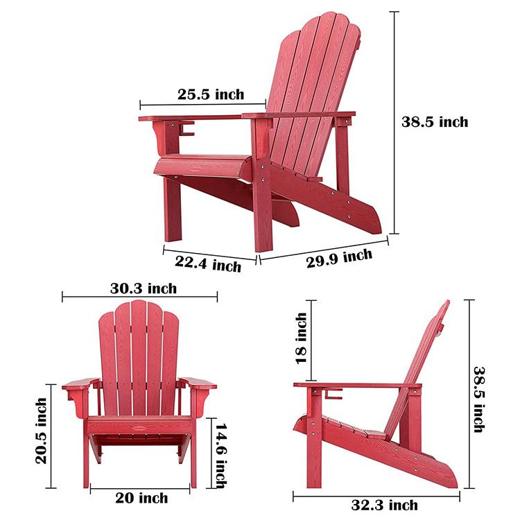 New Products Modern Outdoor Folding Wood Adirondack Chair Weather Resistant with Cup Holder