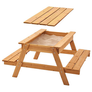 Garden Wooden Picnic Bench set  2 in 1 table  and chair Kids Activity Water Sand Table Set  with Sandbox and Cover for Children