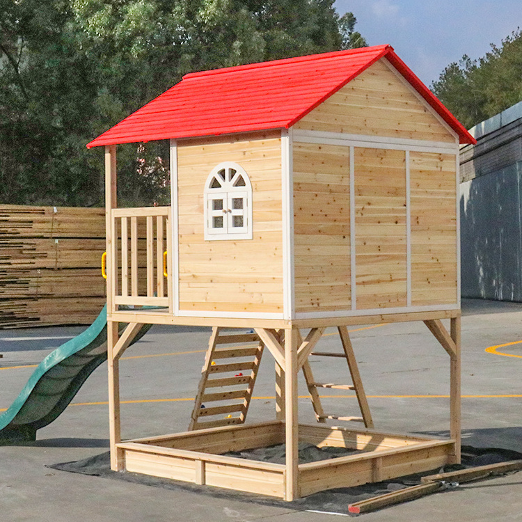 Outdoor Wood Playground Playhouses Kids Cubby house Climbing Wooden House