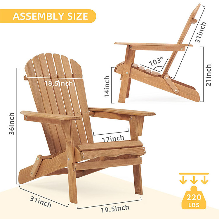 Set of 2 Garden Chair Patio Lounger Armchair Half-assembled Solid Wood Folding Adirondack Chair