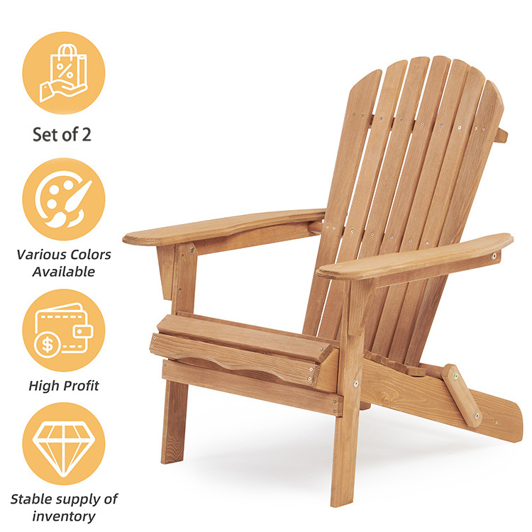 Hot Selling Drop Shipping Patio Lounger Armchair Wooden Folding Adirondack Chair Half-assembled Set of 2 Garden Chair Solid Wood