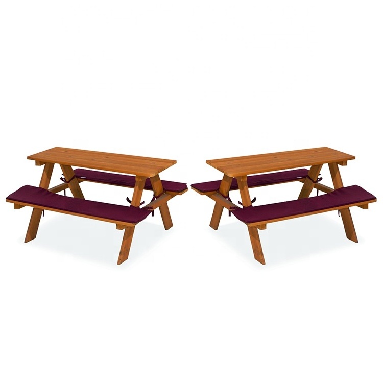 Custom Natural Solid  Wooden Kids Folding Picnic Bench Outdoor Patio Dining Table