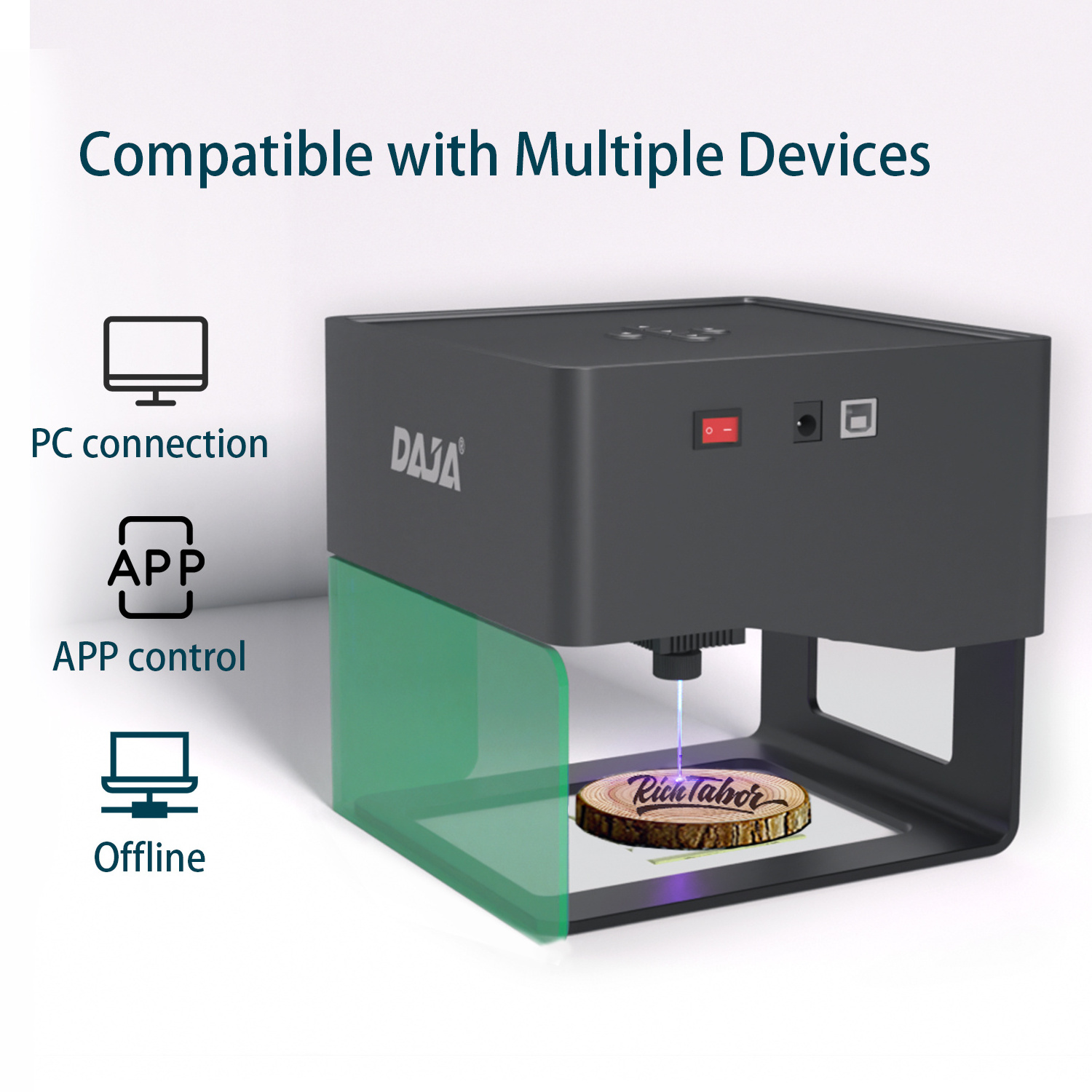 DAJA DJ6 3W Mini Laser Engraver,DIY Woodworking Wood Plastic Laser Engraving Machine Fast Mini Logo Mark Printer Cutter