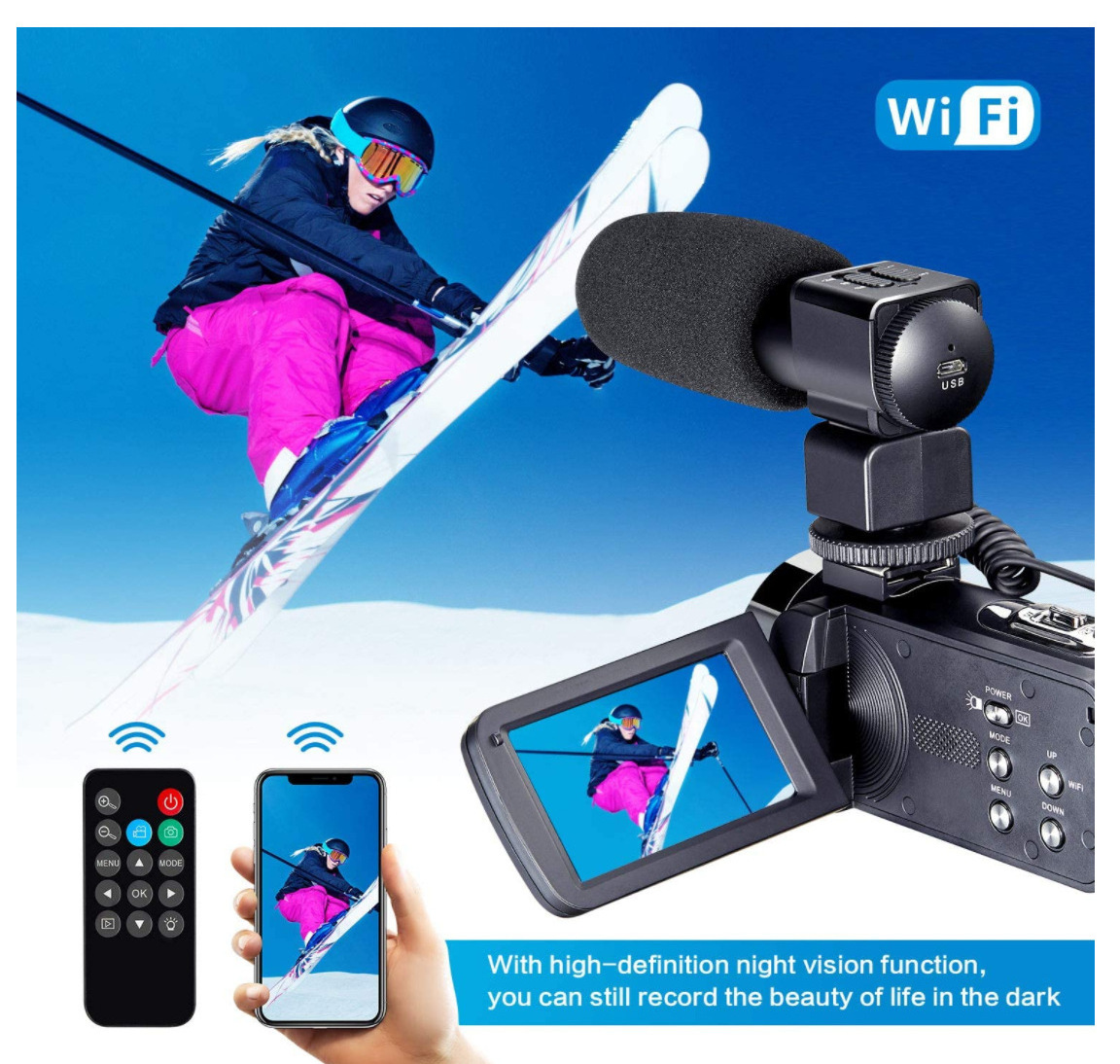 4K touch screen camera with microphone, suitable for 48MP HD digital camera video recorder, touch screen with microphone