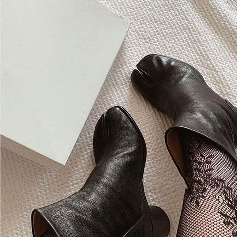 Da Li Custom New Custom Style Women Sheepskin Genuine Leather Chunky Heel Tabi Shoes Split Toe Ankle Boots