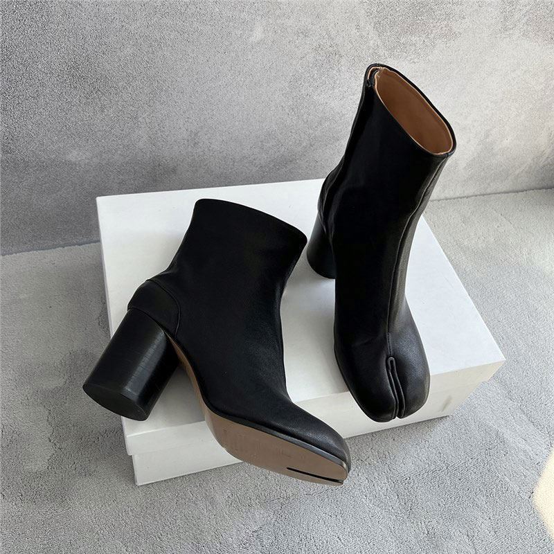 Da Li Custom New Custom Style Women Sheepskin Genuine Leather Chunky Heel Tabi Shoes Split Toe Ankle Boots