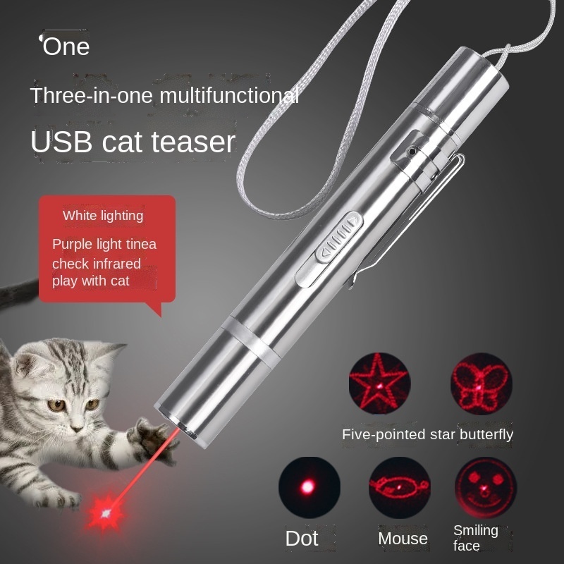 USB Rechargeable 3 In 1 Cat Toy Chaser Stick Mini Flashlight Red uv Led Lighting Laser Pointer Pen Pet Supplies